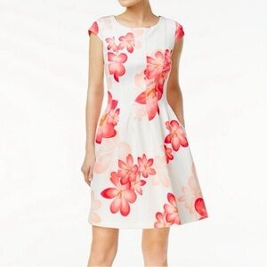 Calvin Klein White Midi Dress with Pink & Red Floral Print